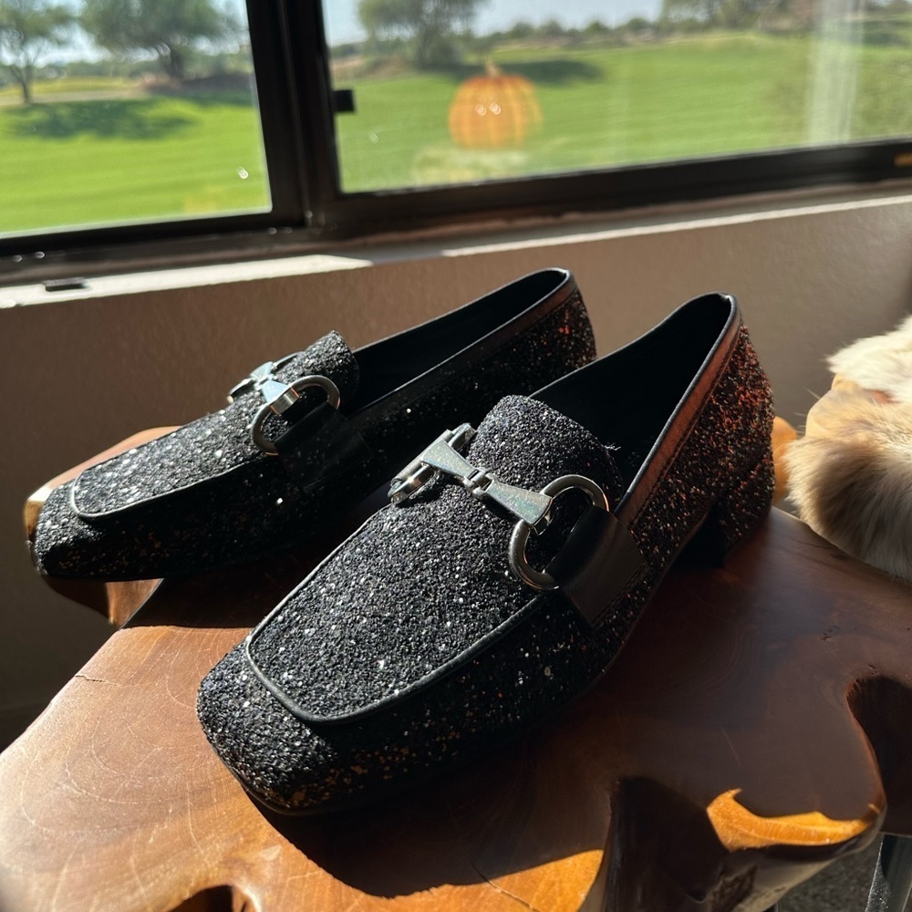 L’idea by Lori Black Gliter Leather with Bit Loafers size 38 / 8
